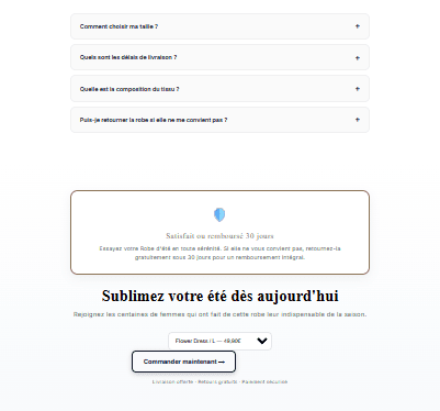 FAQ et CTA robe d'été